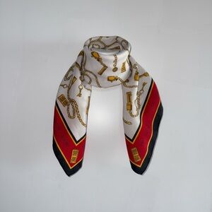 Gold Chain Print Silk Scarf with Red & Black Border